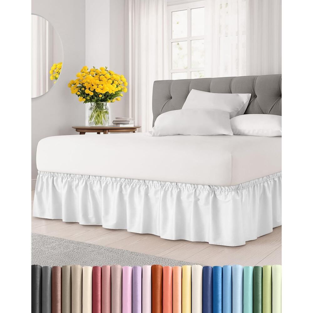 Wrap Around Dust Ruffle Bed Skirt - Antique White Queen Size Beds 15 Inch Drop